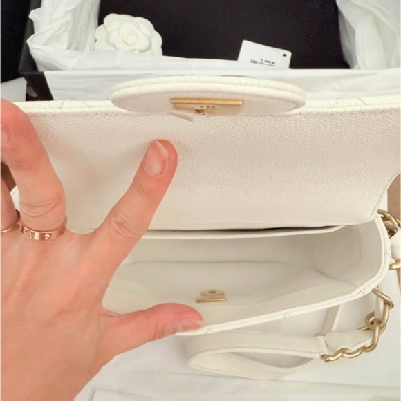Chanel White Caviar Mini Flap Bag | Gold Hardware | Full Set - Picture 5 of 6